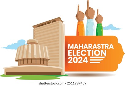 Elección de la Asamblea de Maharashtra 2024 con votación e ilustración del edificio legislativo