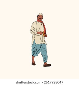 The Maharashtra culture, an Indian Maharashtrian man celebrating the Vaari festival. 