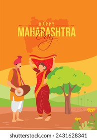 Maharashtra Day, commonly known as Maharashtra Diwas, is a state holiday in the Indian state of Maharashtra. Greeting design with the illustration of Dancers.