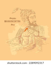 Maharashtra day greeting design with vector illustration of Shivaji.