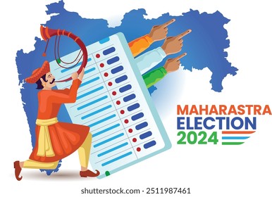 Elección de Maharashtra 2024 Ilustración con votación y hombre tutari tradicional