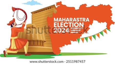  Maharashtra Election 2024 Poster with Map Outline and Traditional Horn Blower