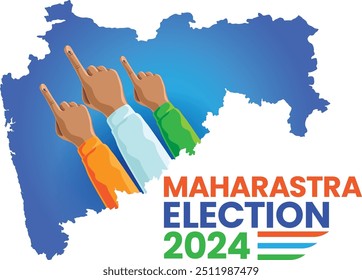 Eleição de Maharashtra 2024 com Mãos de Voto e Ilustração do Mapa de Maharashtra