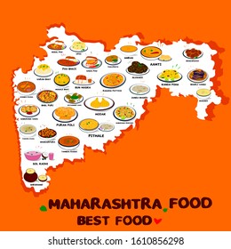 Maharashtra Food or Marathi food Vector in Maharashtra Map