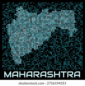 Maharashtra, India digital dotted map. Shape of the state in cyan color palette on dark background. Futuristic Maharashtra, India map design. Vector illustration.