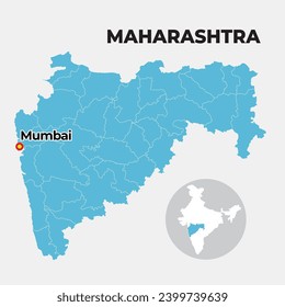 Maharashtra locator map showing District and its capital 