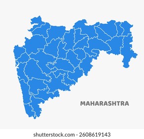 Maharashtra map with all districts illustration in blue color