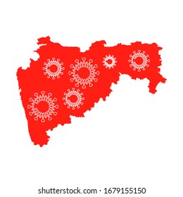 Maharashtra map and coronavirus. Concept of coronavirus infection in Maharashtra, India. Flat style illustration. Isolated on white background.  