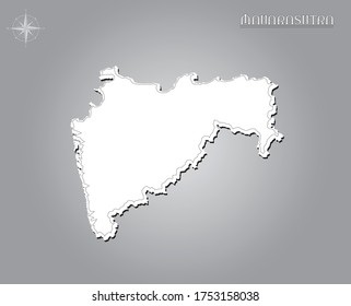 MAHARASHTRA-Karte , indische Zustandskarte Schwarze Linie mit Papierschnitt auf weißem Farbverlauf-Hintergrund Karte der indianischen Kopienraum-Illustration