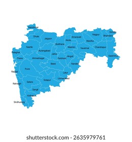 Maharashtra state blue map on white background