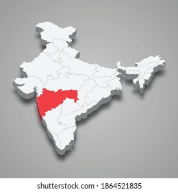 Maharashtra state location within India 3d isometric map