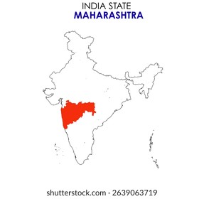 Maharashtra state map of India. Maharashtra map vector illustration. Maharashtra vector map on white background.