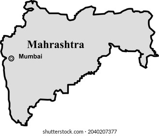 mapa del estado de maharashtra, capital de la frontera estatal india, mumbai