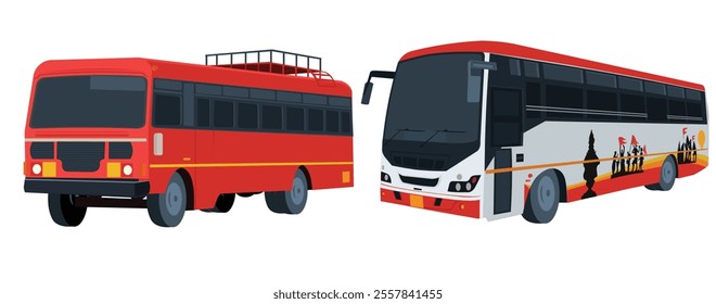 Maharashtra State Transport ( ST) bus isolated vector illustration