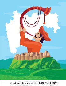 maharashtra Tutari man with fort and map vector illustration