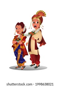 Maharashtrian Indian Wedding Couple Vector