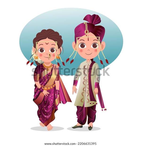 Maharashtrian Wedding Couple Vector Illustration Stock Vector (Royalty ...