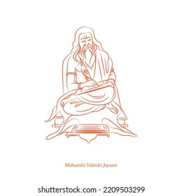 maharishi valmiki line drawing vector illustration