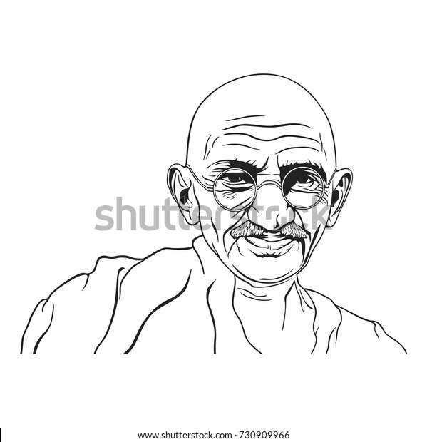 Mahatma Gandhi Black White Portrait Illustration Stock Vector (Royalty ...