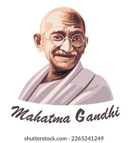 Mahatma Gandhi, Indian politician, social activist who was the leader of the Indian independence movement. Vector illustration. Portrait of Gandhi in a flat style. Gandhi Jayanti