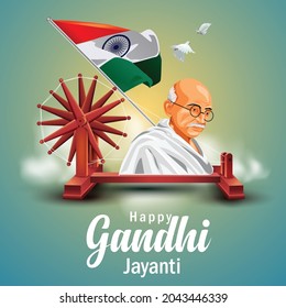 Mahatma Gandhi jayanti 2nd October with creative design vector illustration, Mohandas Karam Chandra Gandhi Birthday.	