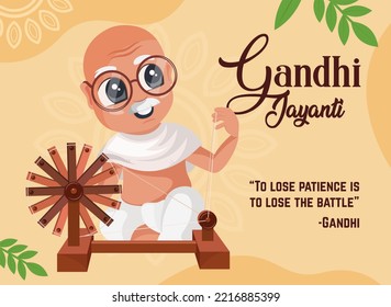 Mahatma Gandhi Jayanti, 2nd October, Illustration of India background with Nation Hero and Freedom Fighter Mahatma Gandhi popularly known as Bapu. Celebrated the birth anniversary. Charkha.