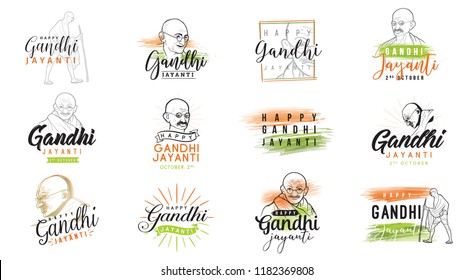 Mahatma Gandhi Jayanti - Birthday. 2nd of October. Indian national hero. Vector typography or logo design set.