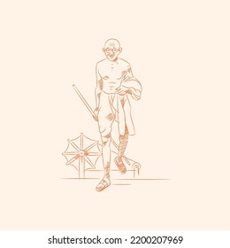 Mahatma Gandhi Jayanti Line Drawing Vector