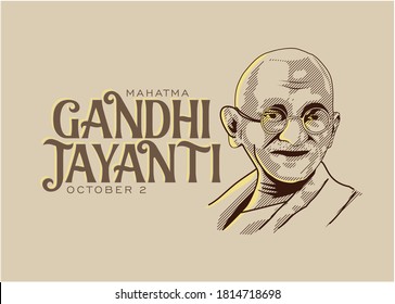 Mahatma Gandhi line drawing vector with Gandhi Jayanti Text Old Paper background