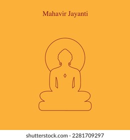 mahavir jayanti colour vector line drawing