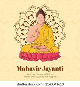 Mahavir Jayanti graphic banner template in simple and modern illustrative style.