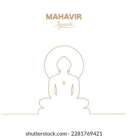 mahavir jayanti simple line drawing