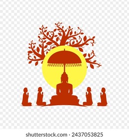 Mahavir sitting with disciples under tree silhouette on transparent background