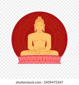 Mahavir sitting statue silhouette with transparent background