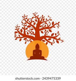 Mahavir sitting under tree silhouette on transparent background