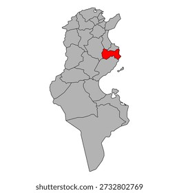 Mahdia von Tunesien Governorates Kartenform, Reise Web flache Symbol Vektorgrafik .