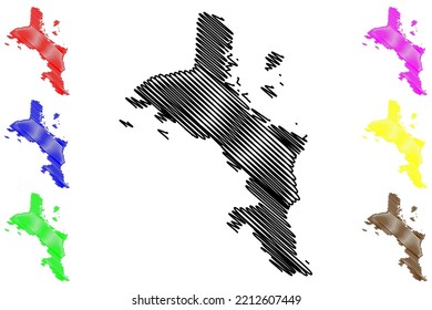 Mahe island (Republic of Seychelles, Indian Ocean, Inner Islands) map vector illustration, scribble sketch Ile Mahé, Les Mamelles map