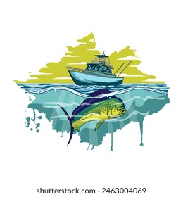 Mahi mahi dorado boat fishing illustration logo vector image t shirt