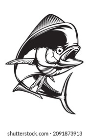 Mahi mahi emblem. Fishing vector illustration. Healthy food. Saltwater fishing. Dolphin fish.