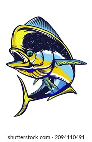 Mahi mahi emblem. Fishing vector illustration. Healthy food. Saltwater fishing. Dolphin fish.