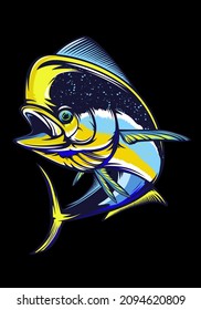 Mahi mahi emblem. Fishing vector illustration. Healthy food. Saltwater fishing. Dolphin fish.