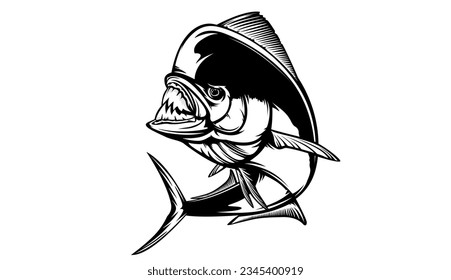 Mahi mahi emblem. Fishing vector illustration. Healthy food. Saltwater fishing. Dolphin fish.