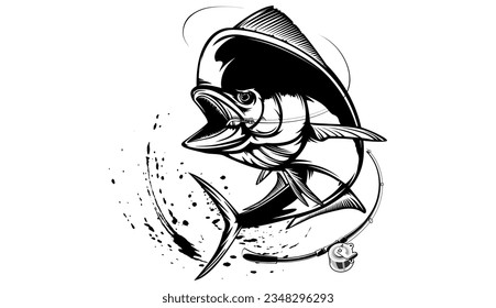 Mahi mahi emblem. Fishing vector illustration. Healthy food. Saltwater fishing. Dolphin fish.