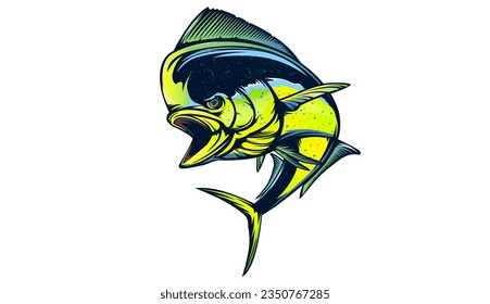 Mahi mahi emblem. Fishing vector illustration. Healthy food. Saltwater fishing. Dolphin fish.