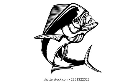 Mahi mahi emblem. Fishing vector illustration. Healthy food. Saltwater fishing. Dolphin fish.