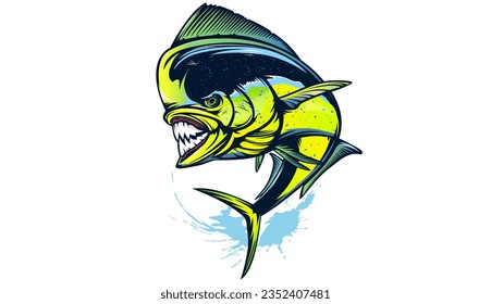 Mahi mahi emblem. Fishing vector illustration. Healthy food. Saltwater fishing. Dolphin fish.