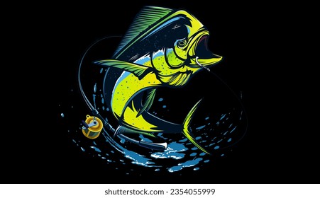 Mahi mahi emblem. Fishing vector illustration. Healthy food. Saltwater fishing. Dolphin fish.