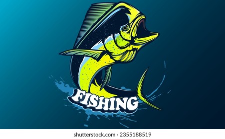 Mahi mahi emblem. Fishing vector illustration. Healthy food. Saltwater fishing. Dolphin fish.