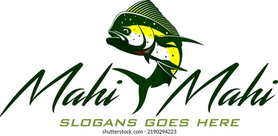 Mahi Mahi Fish Logo Template. Unique and Fresh mahi mahi fish jumping out of the water. Great to use as your fishing activity. 