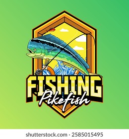 Mahi mahi Fish Logotype Cartoon Illustration for sticker badge emblem t-shirt banner invitation